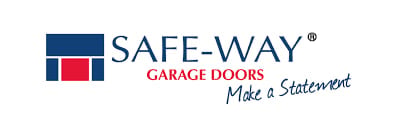 Safe-Way Garage Doors logo featuring blue and red geometric design with Make a Statement tagline