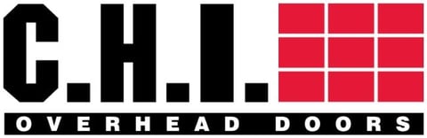 C.H.I. Overhead Doors company logo with black letters and red grid squares