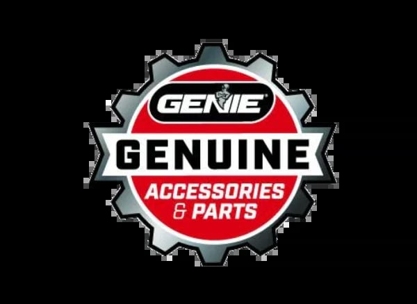 Genie genuine accessories and parts logo featuring a gear shape with red and white badge design on black background