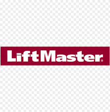 LiftMaster logo in white text on a dark red rectangular background